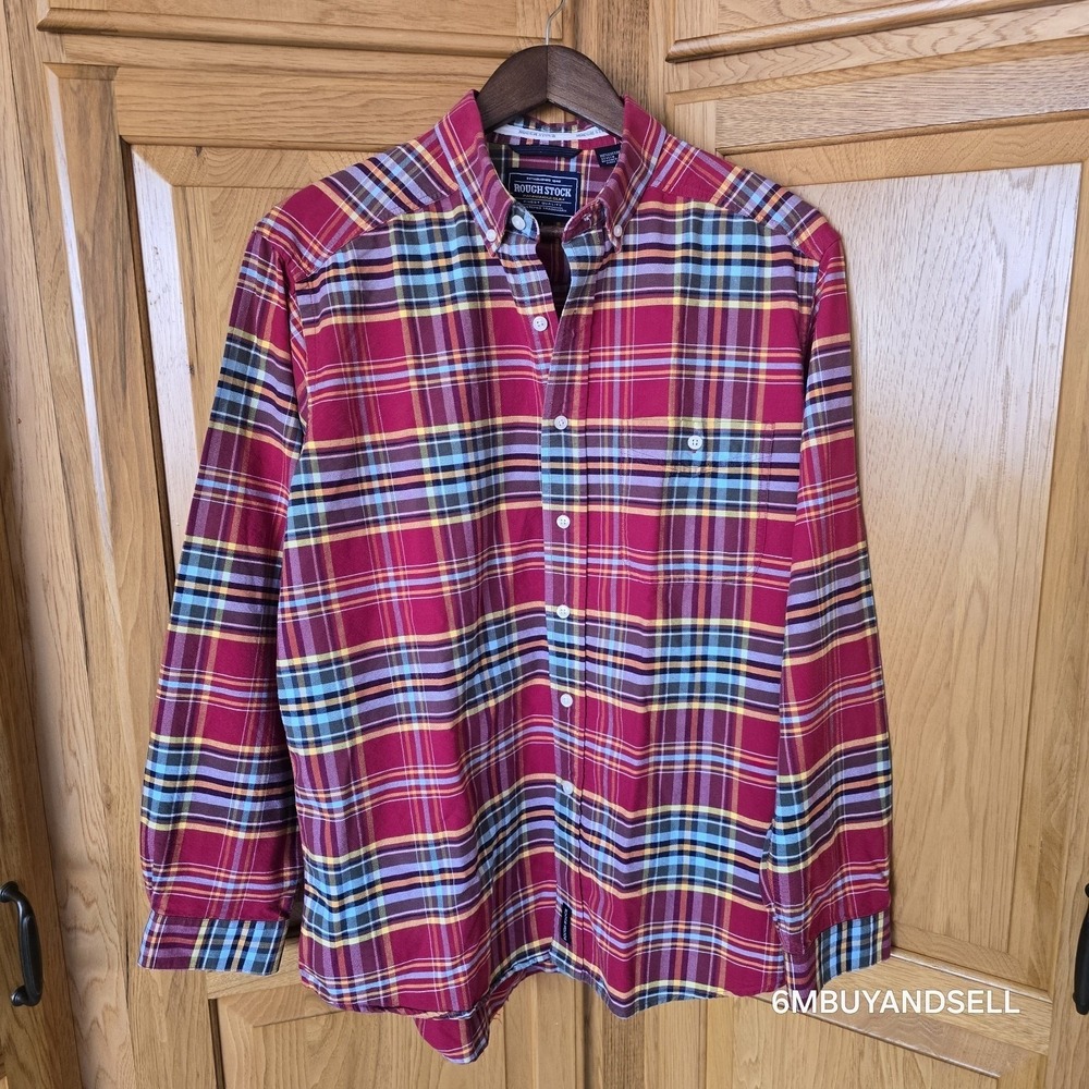 Rough Stock Panhandle Slim Mens Large Red Plaid Button Down Shirt ROD9026 Cotton